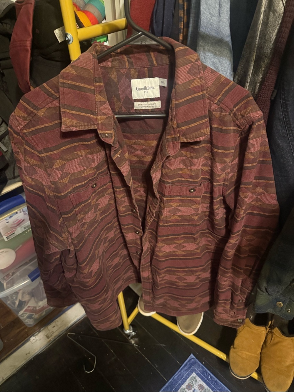 Goodfellow & Co Burgundy Patterned Button-Down Shirt Jacket